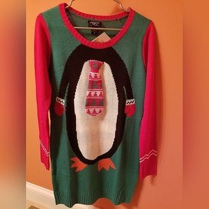 Hooked Up By IOT Penguin Holiday Sweater Dress Size Medium